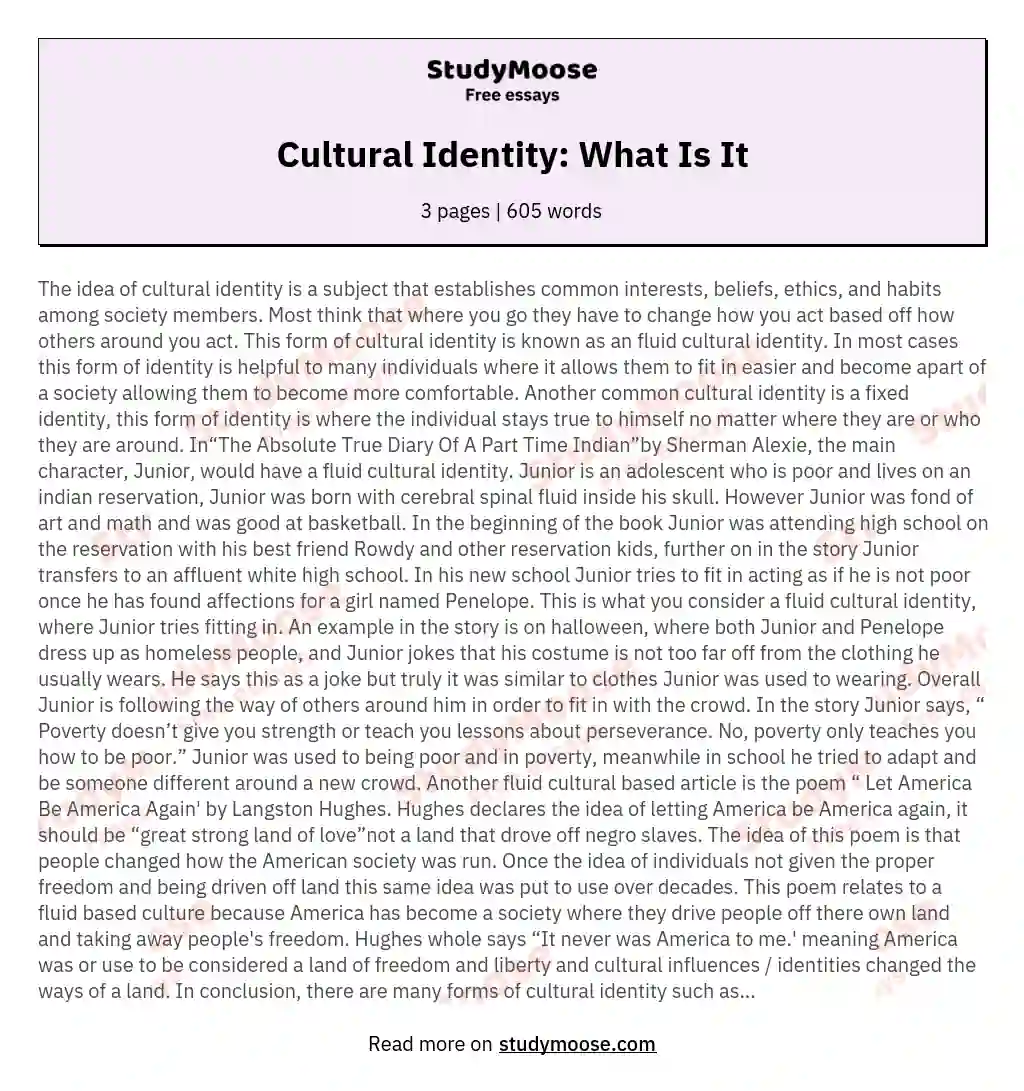 national cultural identity essay