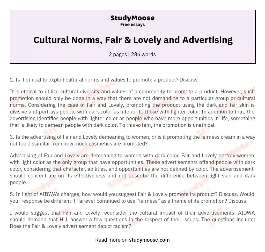 Cultural Norms, Fair & Lovely and Advertising