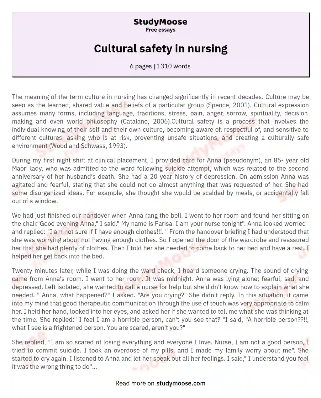 Cultural safety in nursing essay
