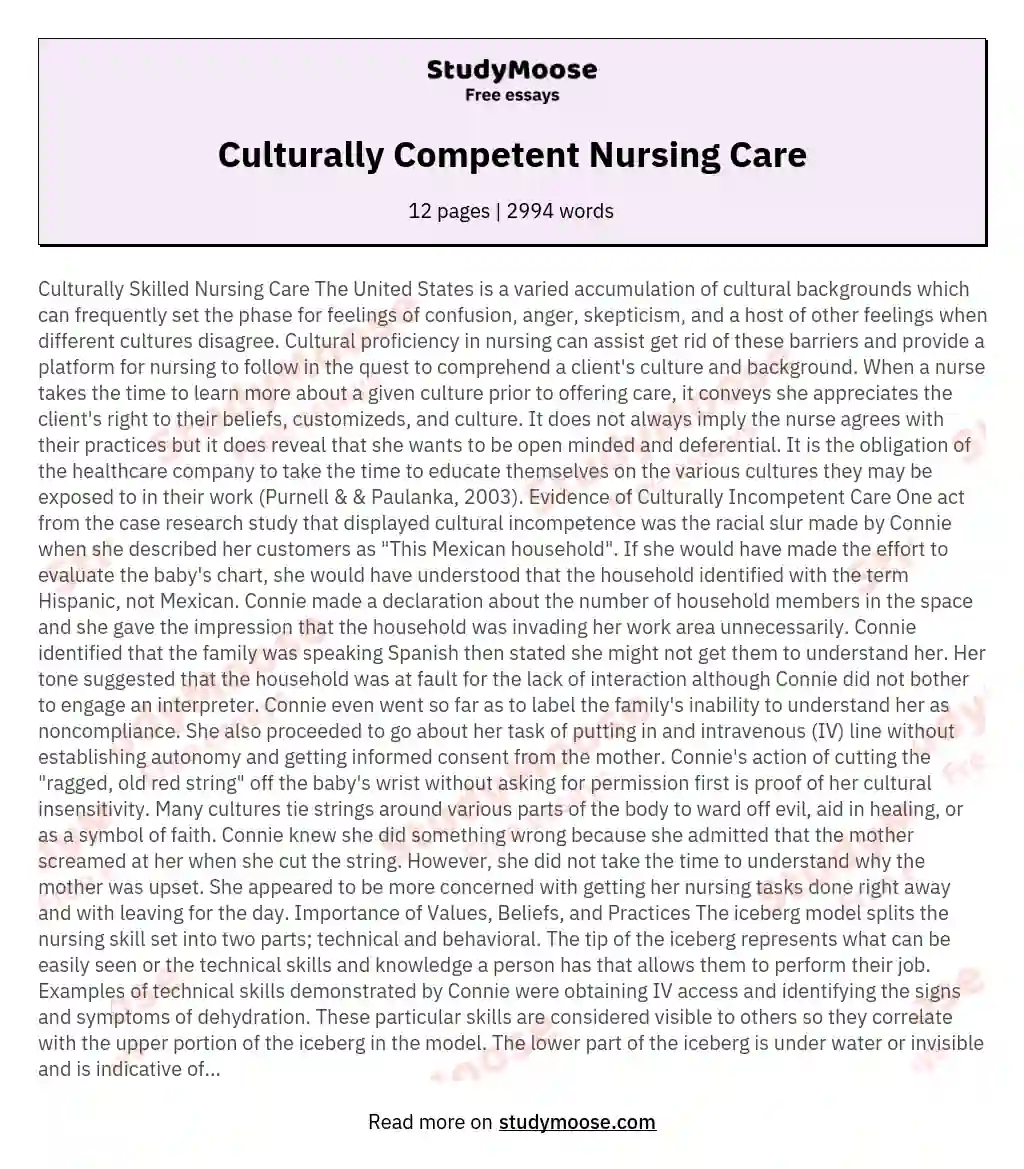 Culturally Competent Nursing Care