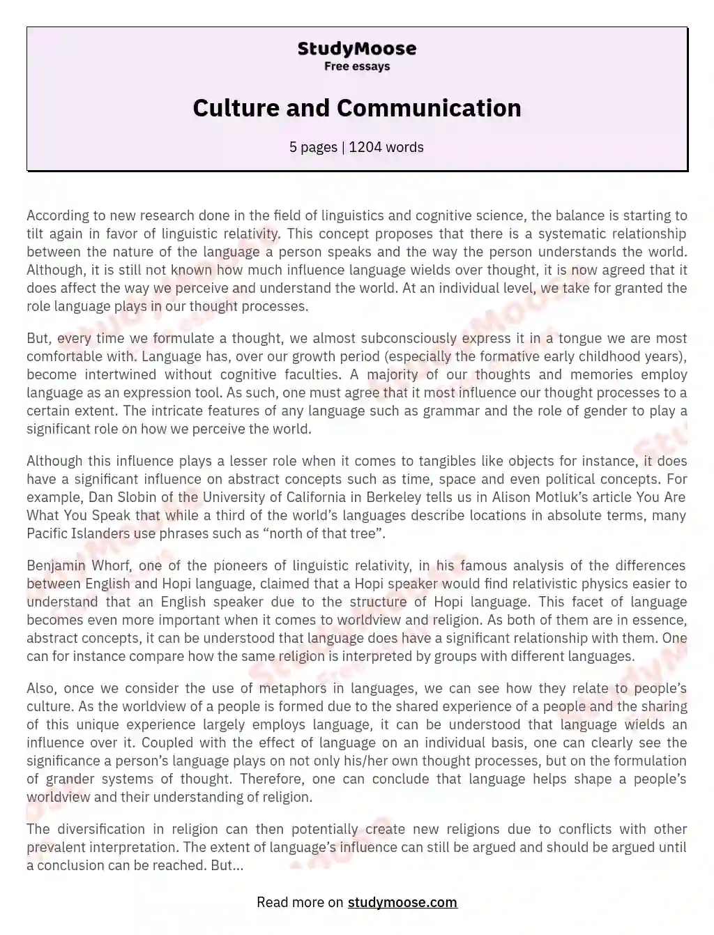 culture and communication essay