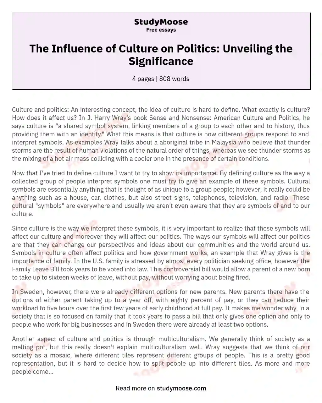 The Influence of Culture on Politics: Unveiling the Significance essay