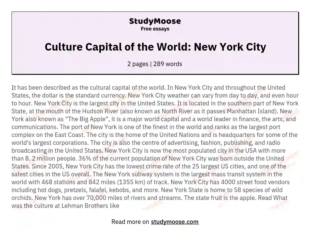 Culture Capital of the World: New York City essay
