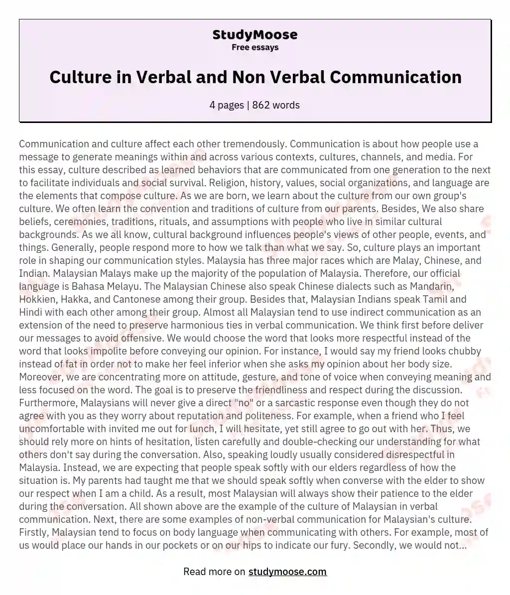 Culture in Verbal and Non Verbal Communication