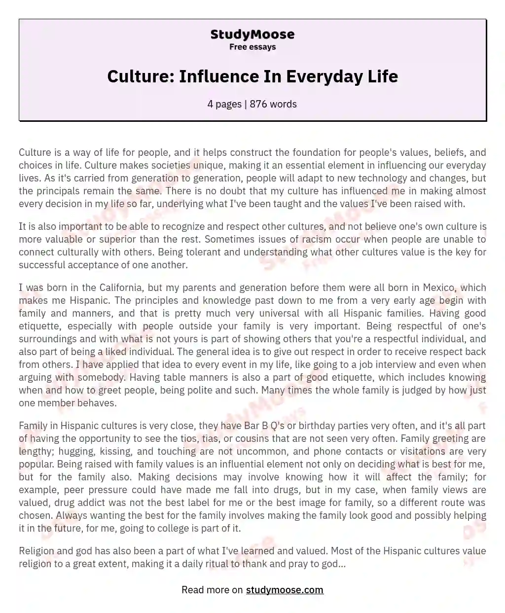 Culture: Influence In Everyday Life essay