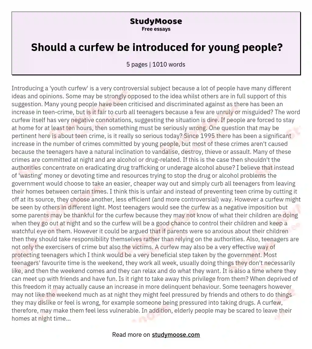Should a curfew be introduced for young people? essay