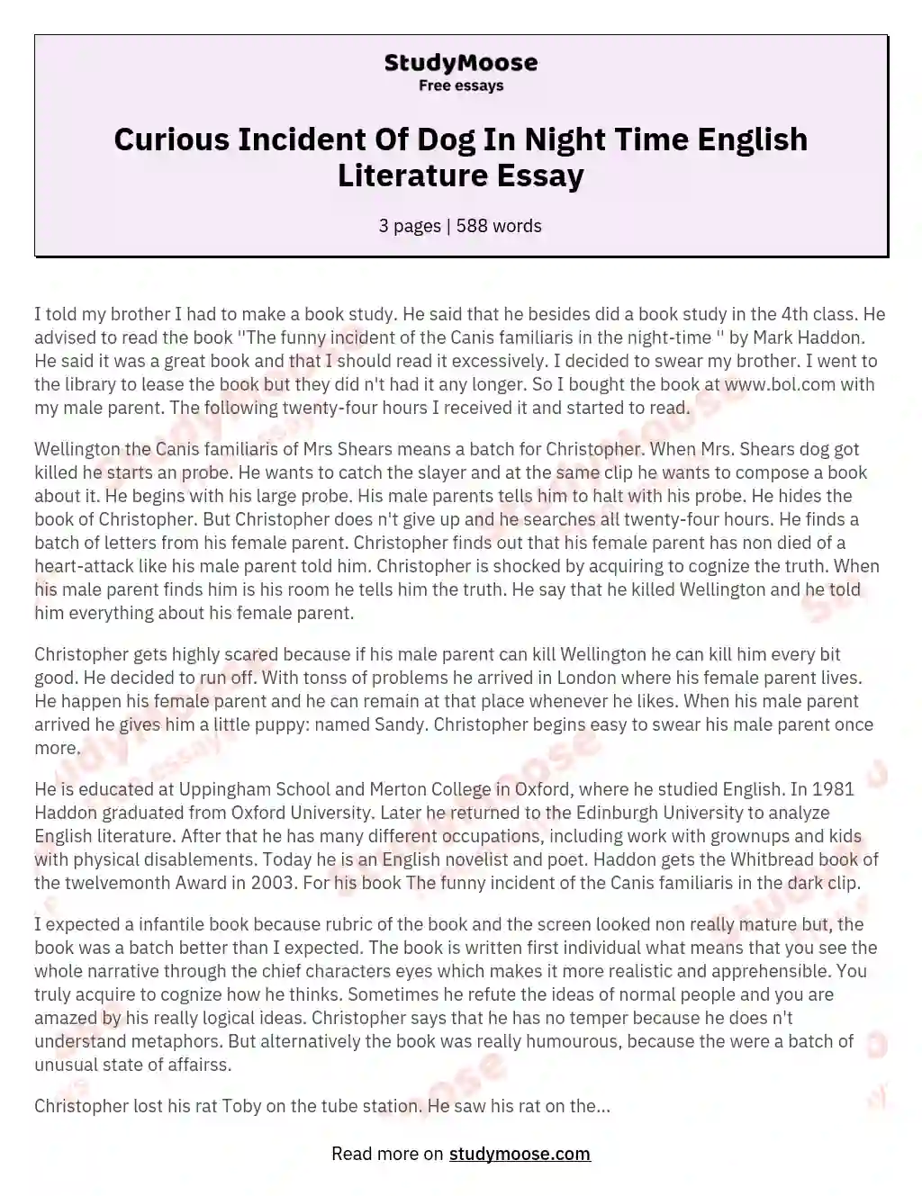 Curious Incident Of Dog In Night Time English Literature Essay