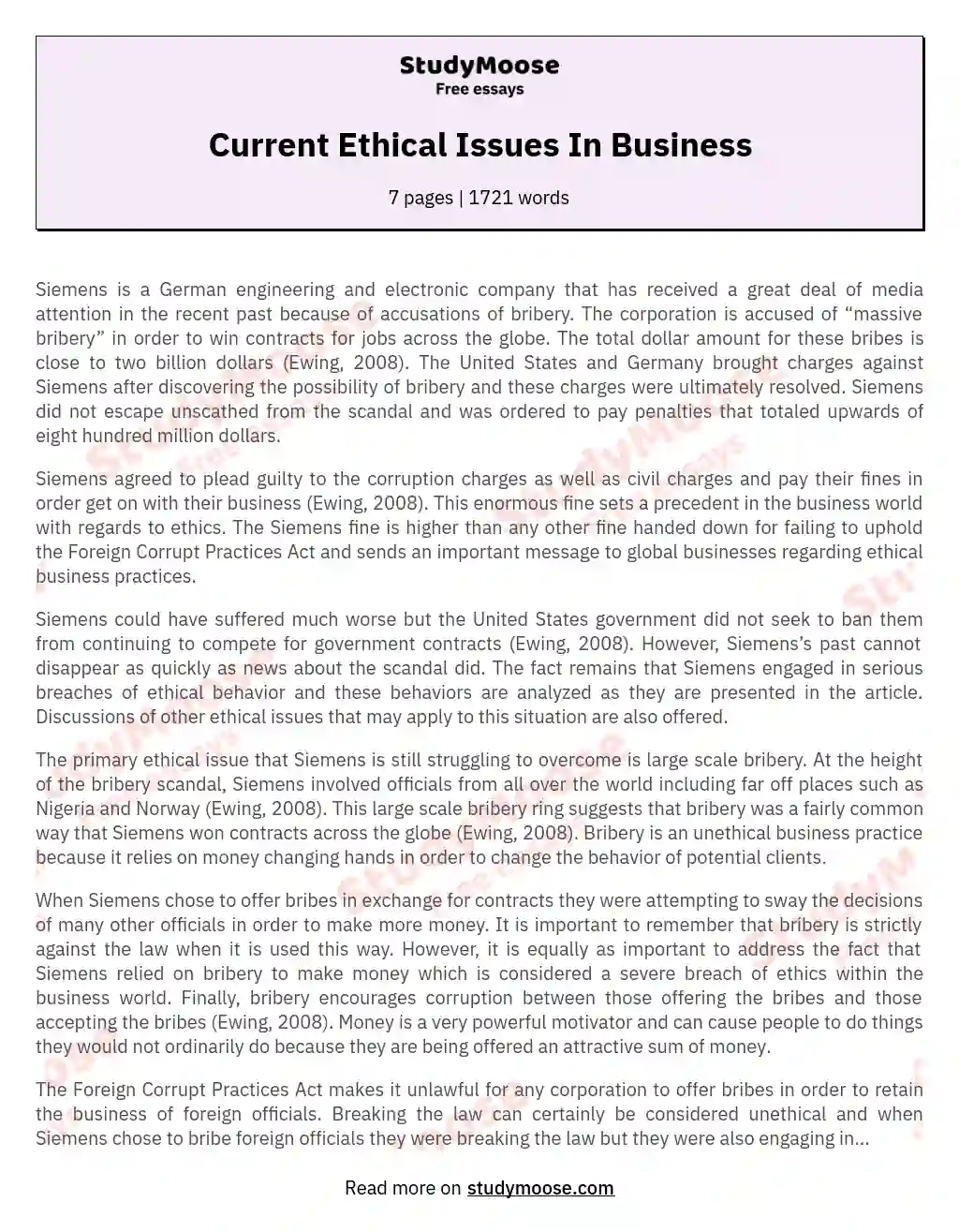 Current Ethical Issues In Business essay