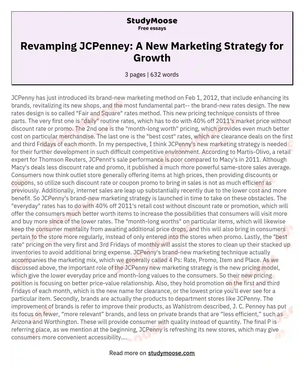 Revamping JCPenney: A New Marketing Strategy for Growth essay