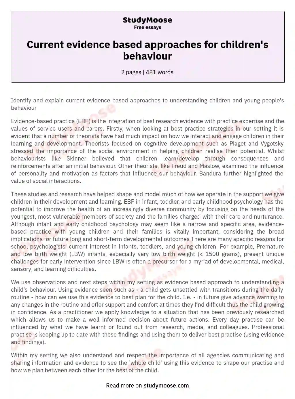Current evidence based approaches for children's behaviour essay