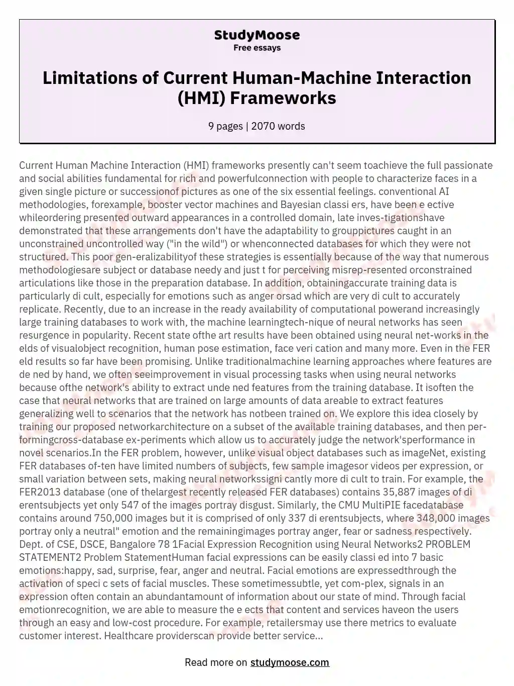 Limitations of Current Human-Machine Interaction (HMI) Frameworks essay