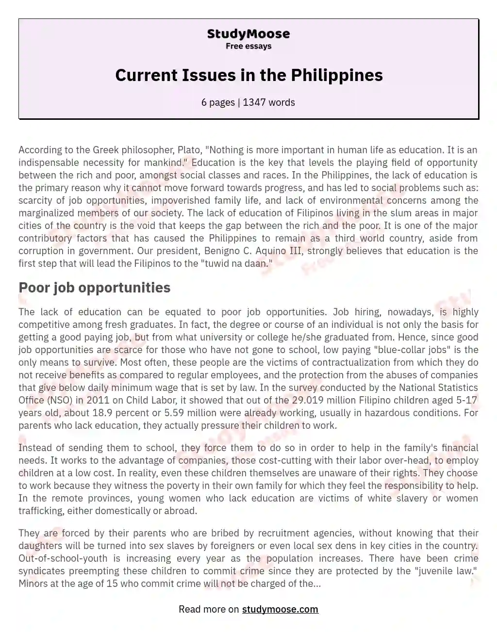 Current Issues in the Philippines essay