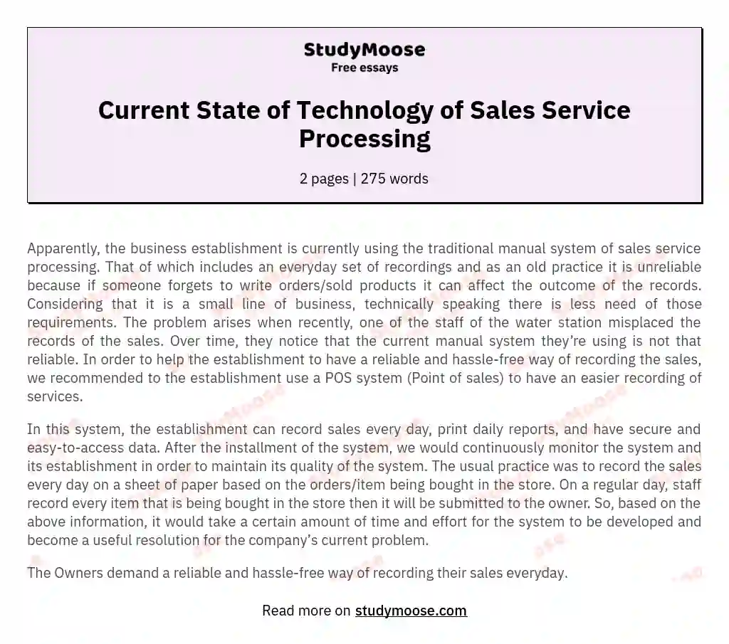 Current State of Technology of Sales Service Processing essay