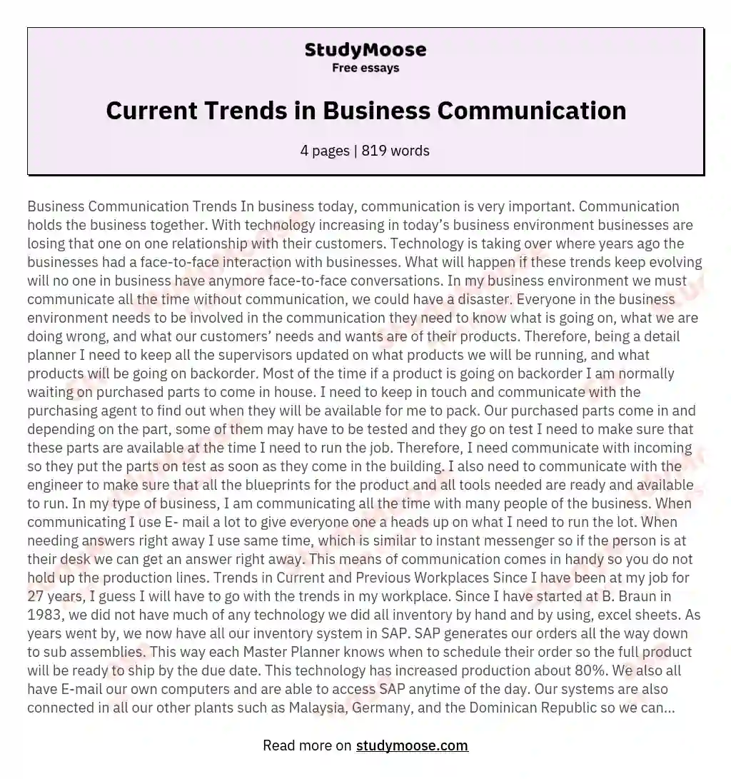 Current Trends in Business Communication essay