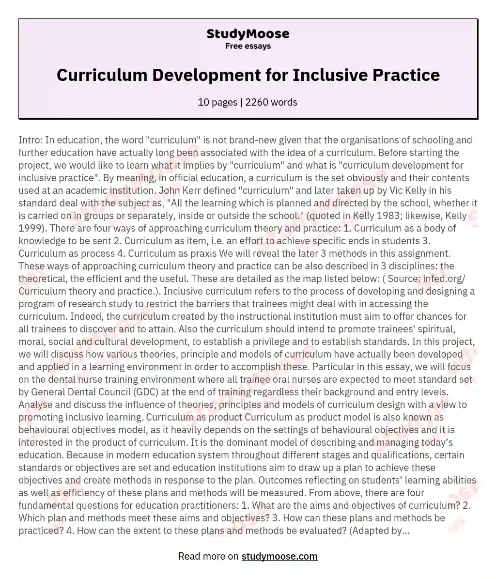 Curriculum Development for Inclusive Practice