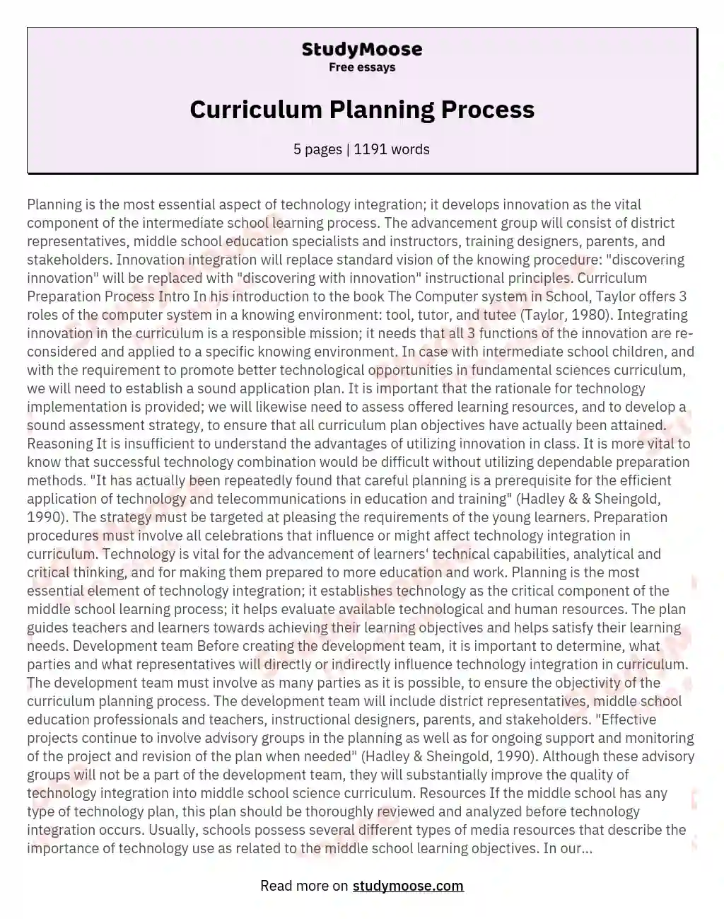 Curriculum Planning Process essay