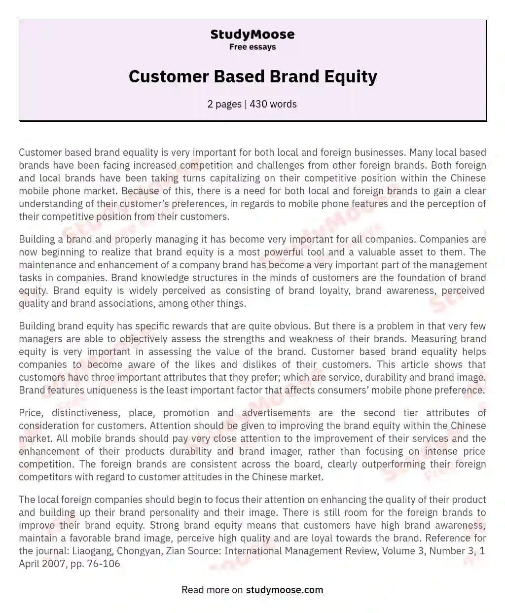 Customer Based Brand Equity