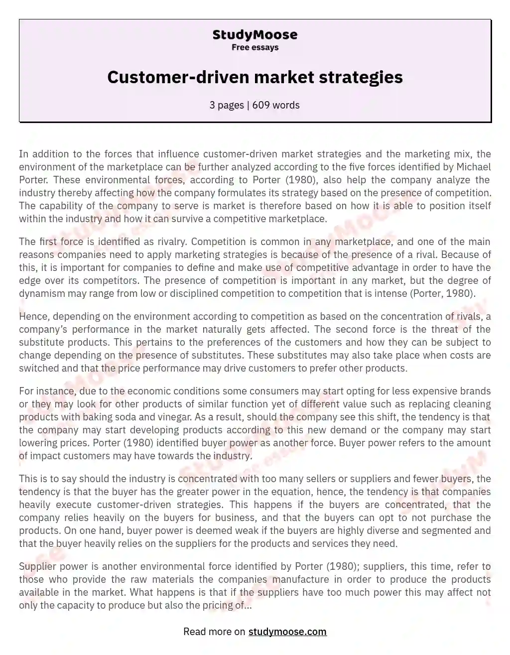 Customer-driven market strategies essay
