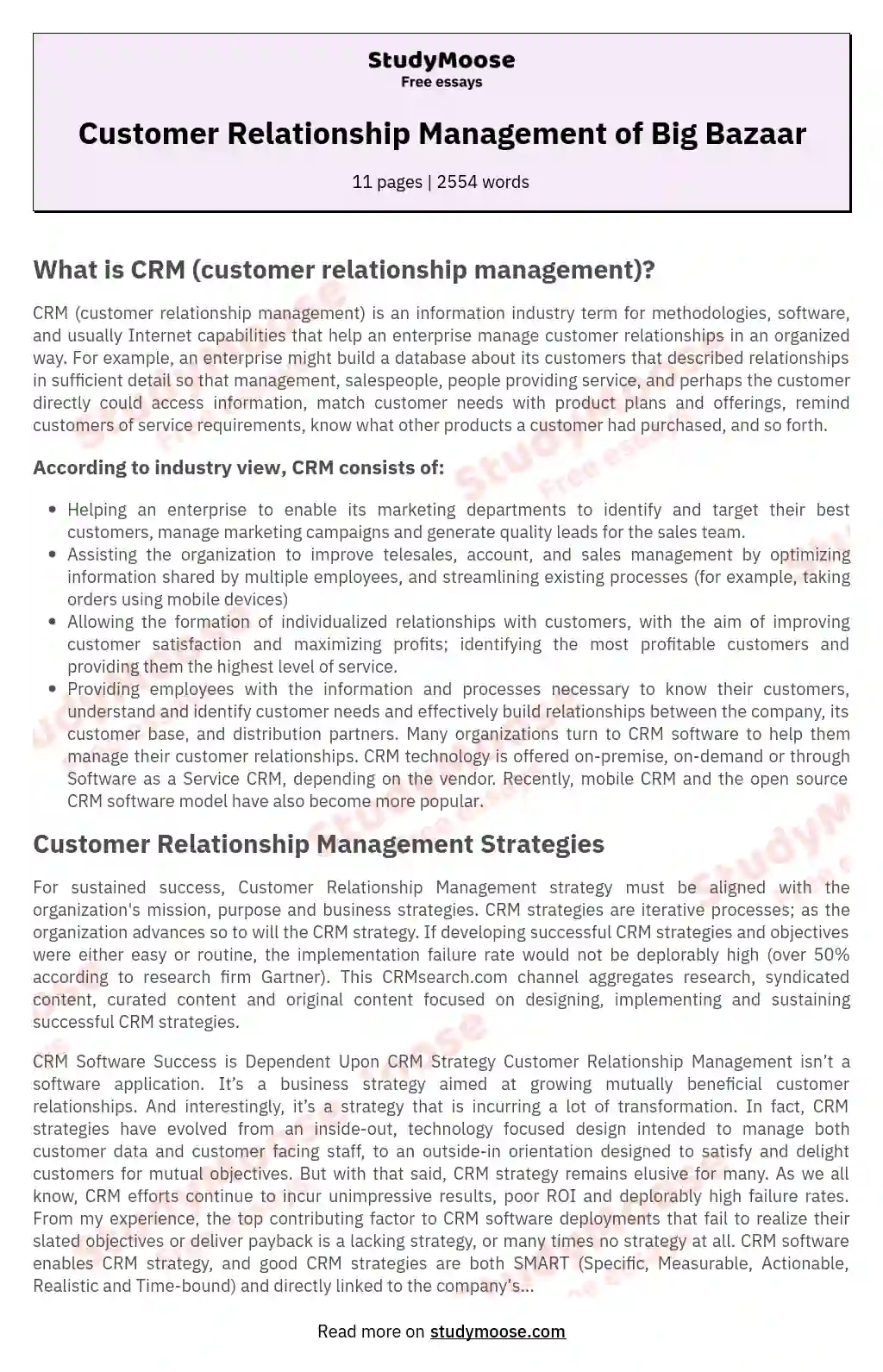Customer Relationship Management of Big Bazaar essay