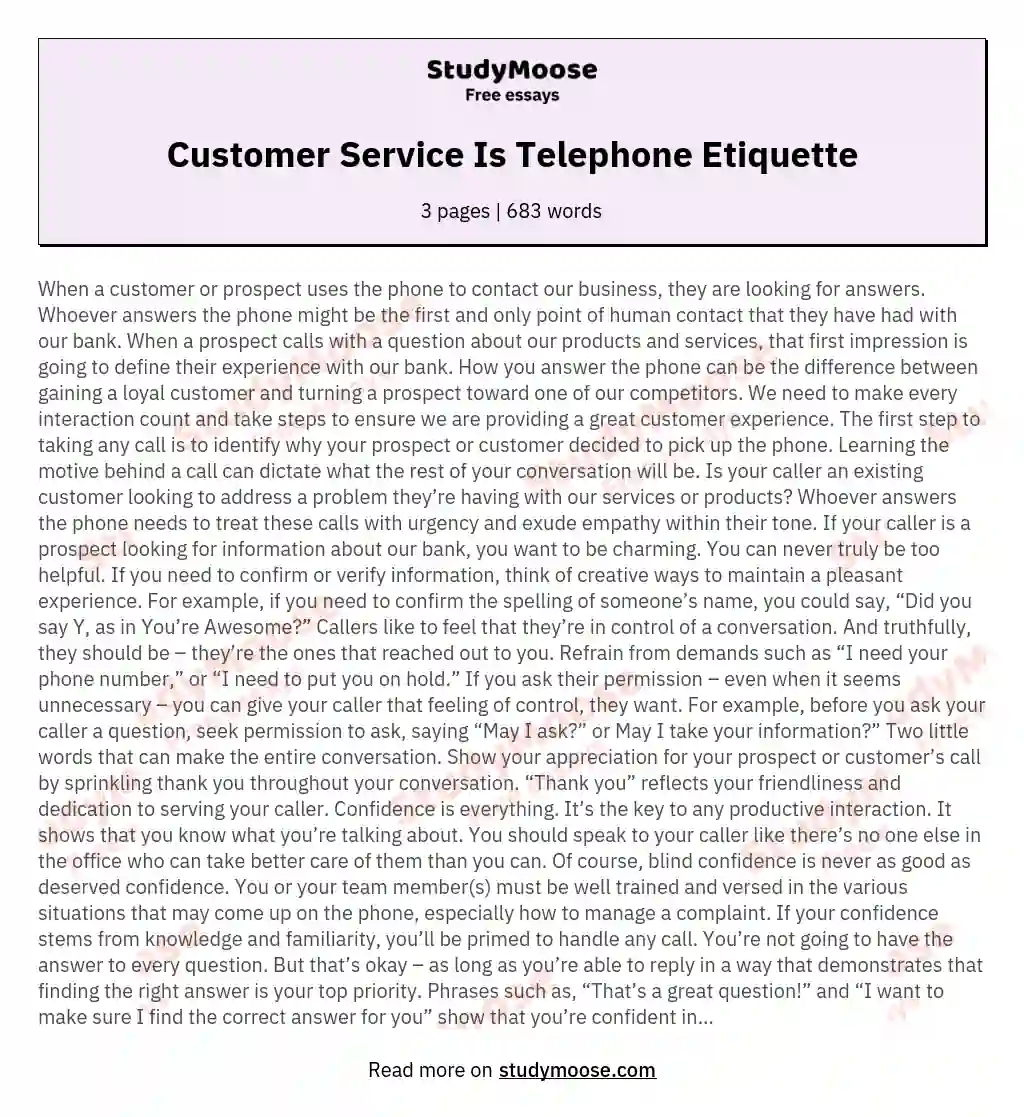 Customer Service Is Telephone Etiquette
