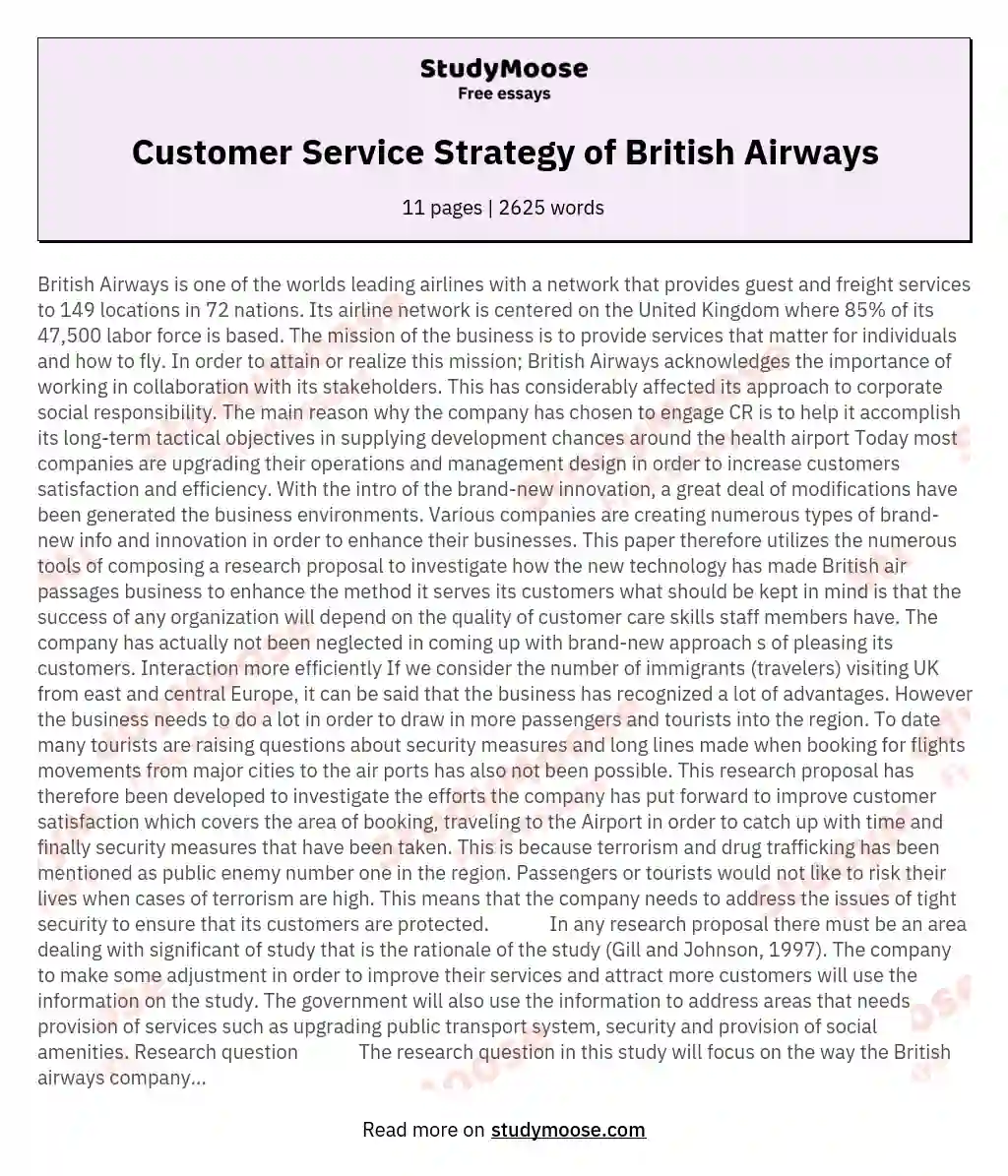 Customer Service Strategy of British Airways essay