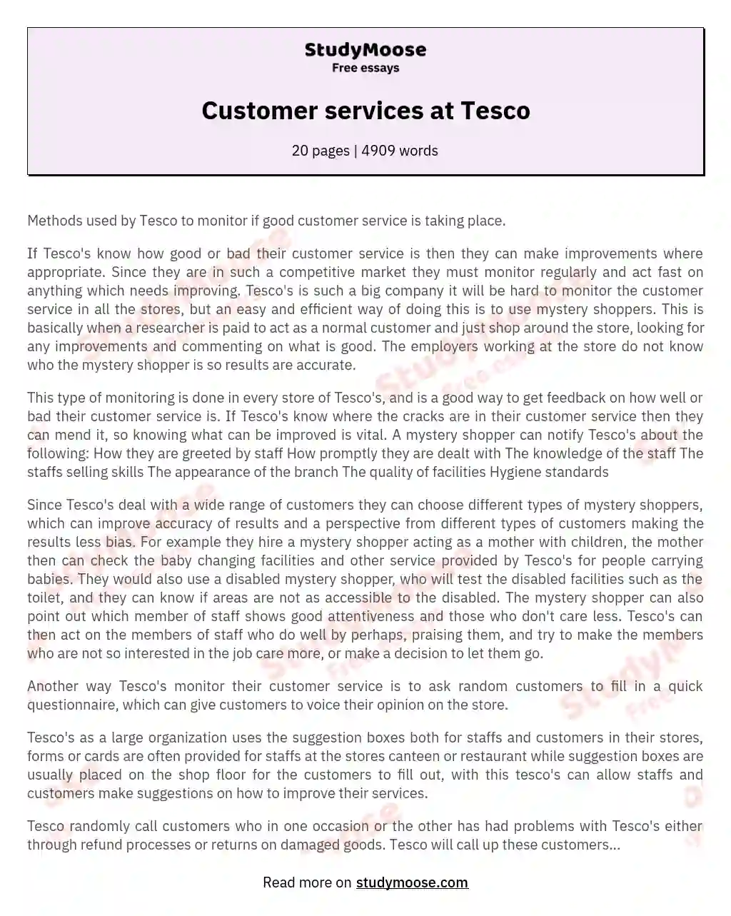 Customer services at Tesco essay