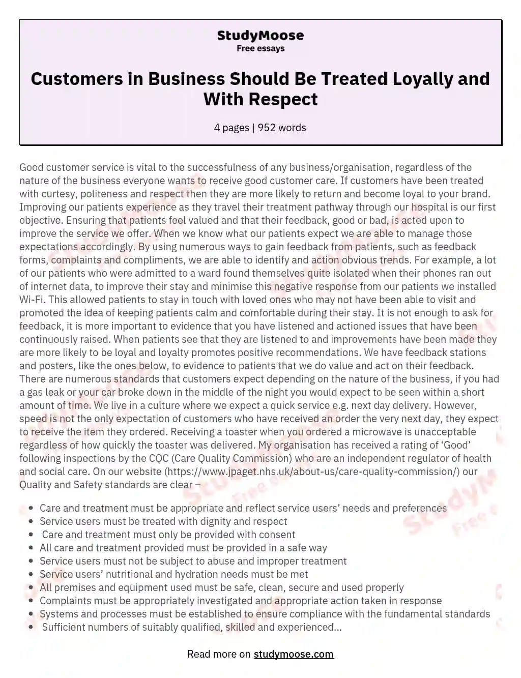 Customers in Business Should Be Treated Loyally and With Respect essay