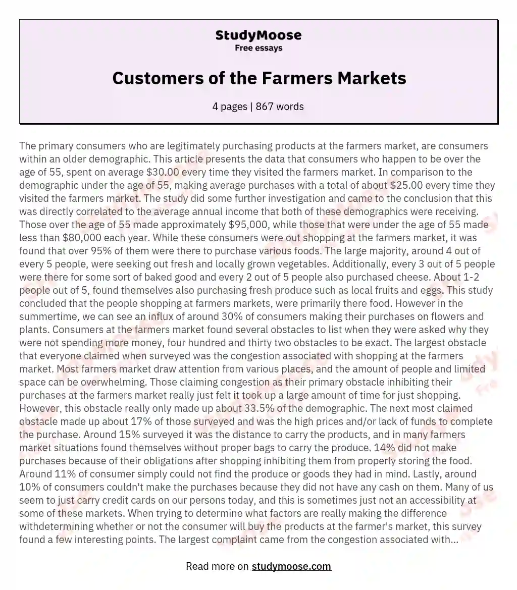 Customers of the Farmers Markets essay