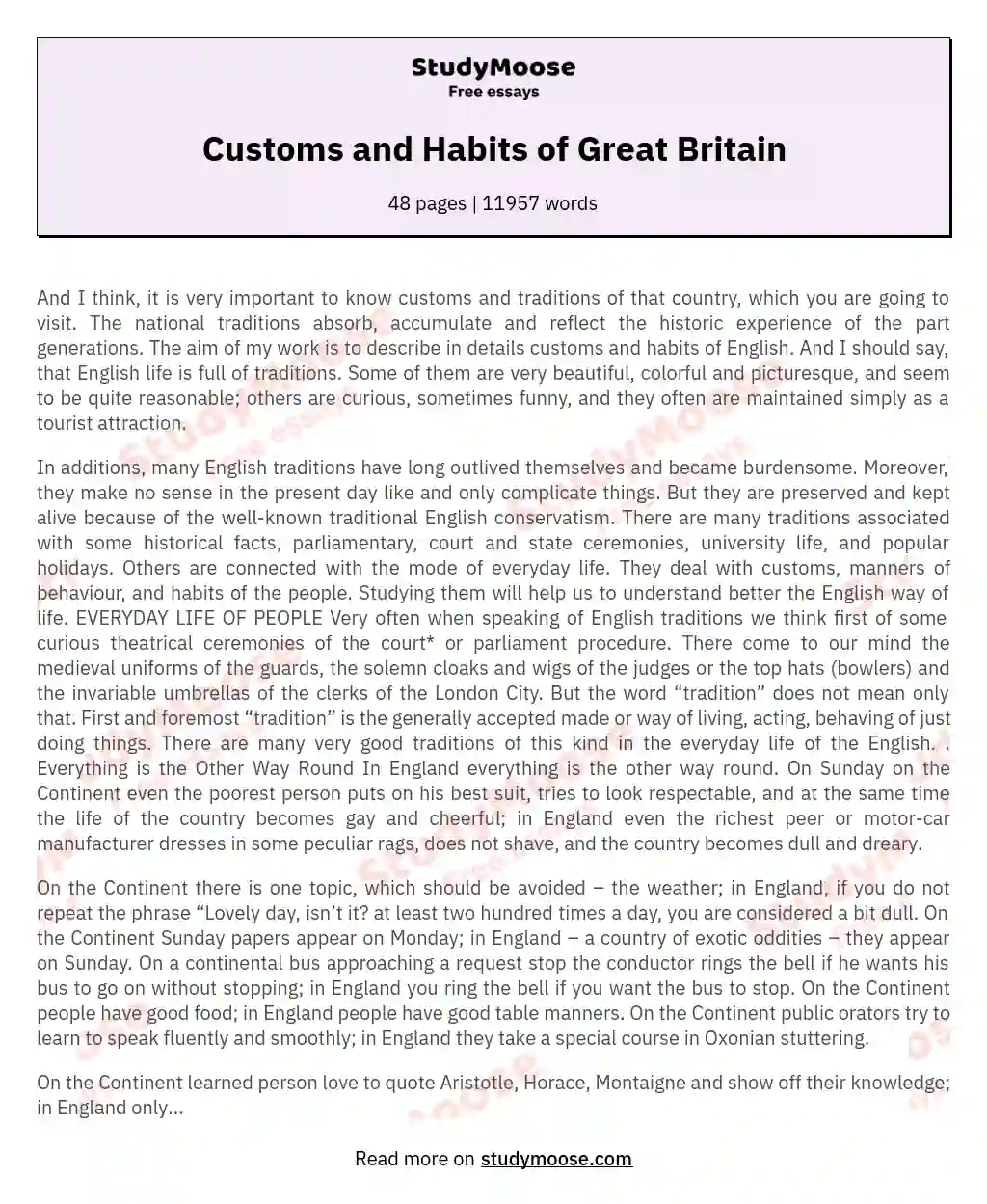 Customs and Habits of Great Britain essay