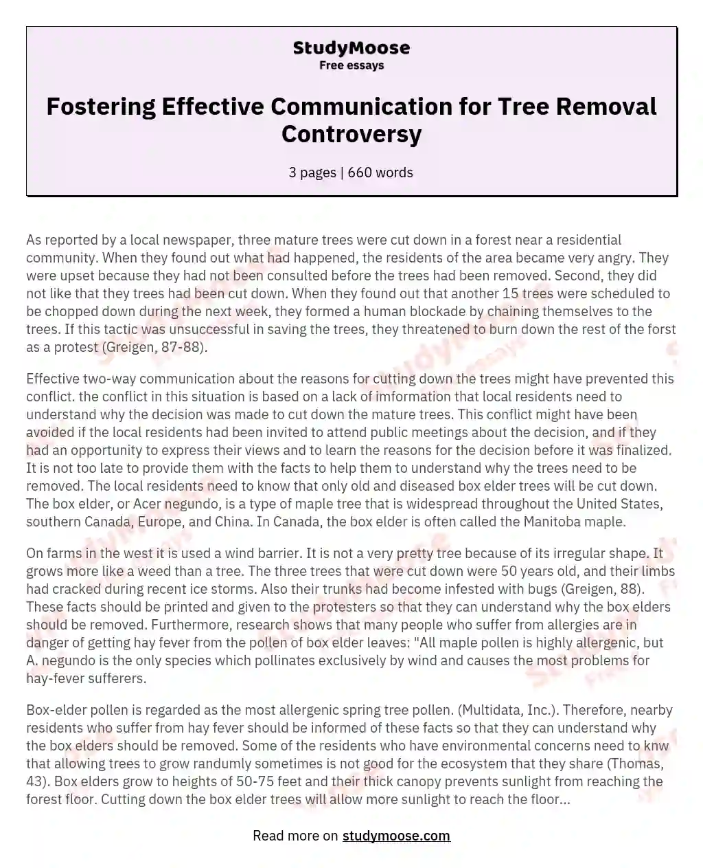 Fostering Effective Communication for Tree Removal Controversy essay