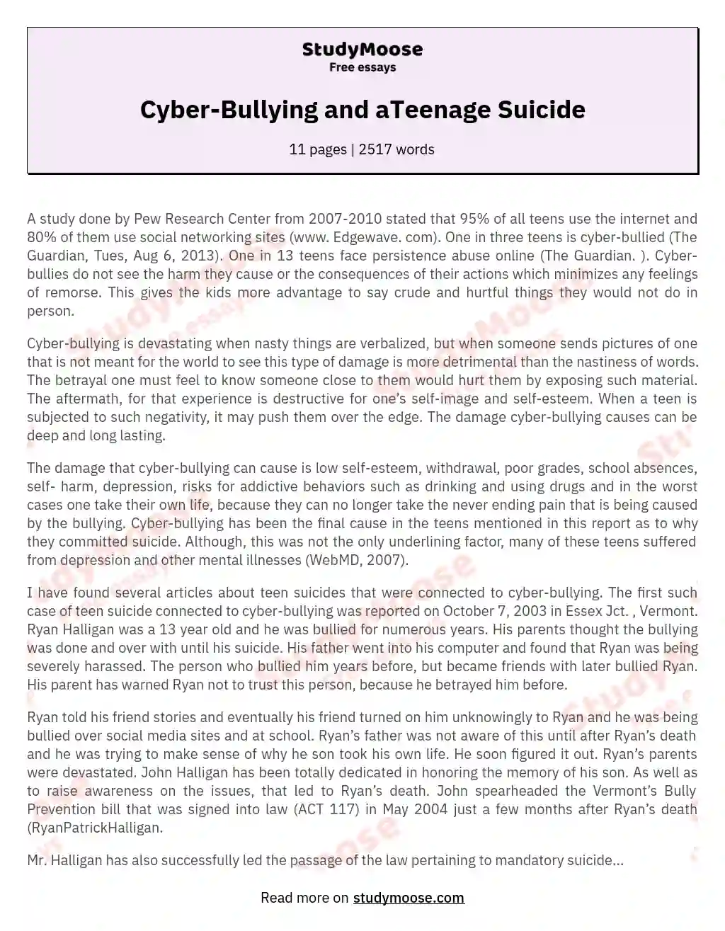 Cyber-Bullying and aTeenage Suicide