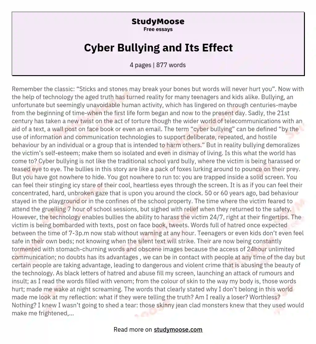 Cyber Bullying and Its Effect