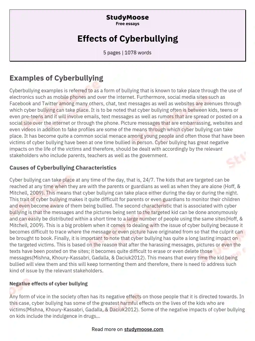 Effects of Cyberbullying essay