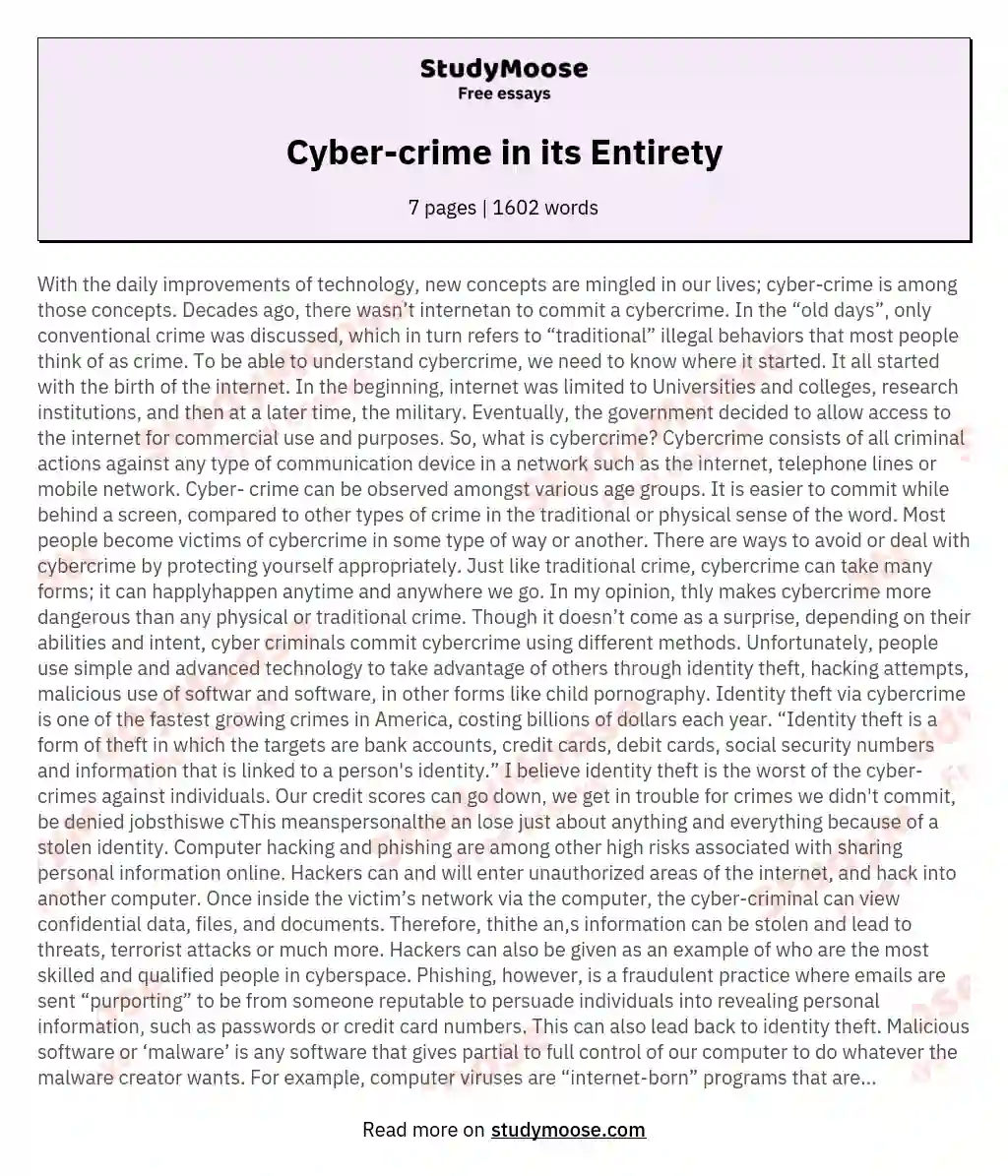 Cyber-crime in its Entirety essay