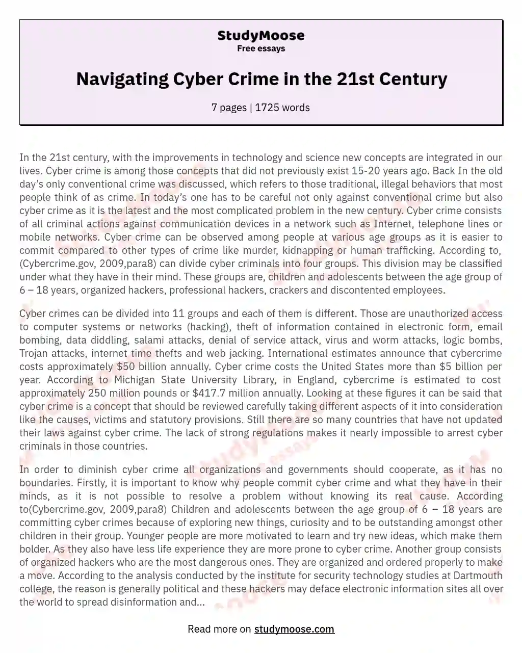 Navigating Cyber Crime in the 21st Century essay