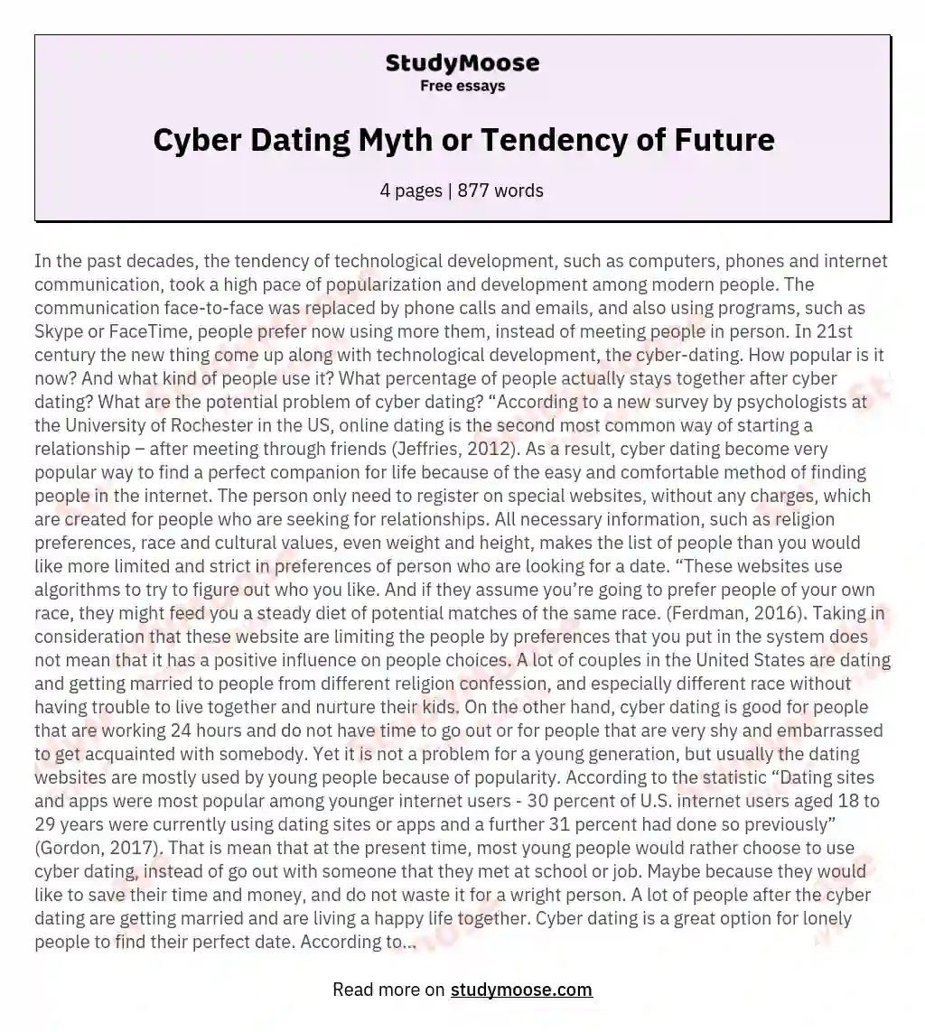 Cyber Dating Myth or Tendency of Future essay
