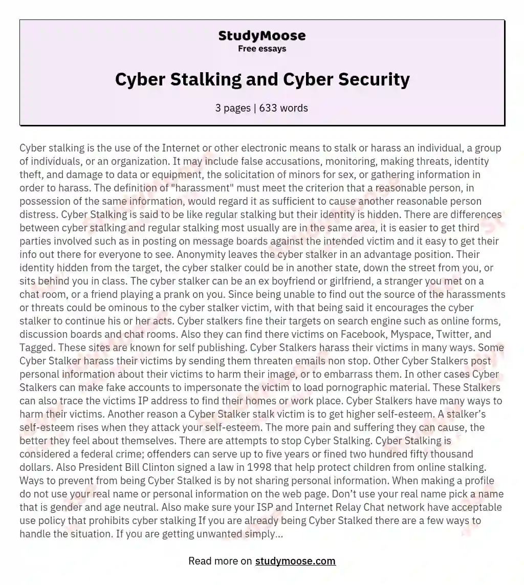 Cyber Stalking and Cyber Security