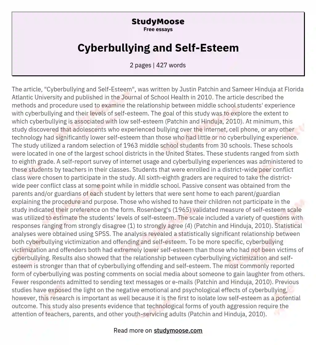 Cyberbullying and Self-Esteem