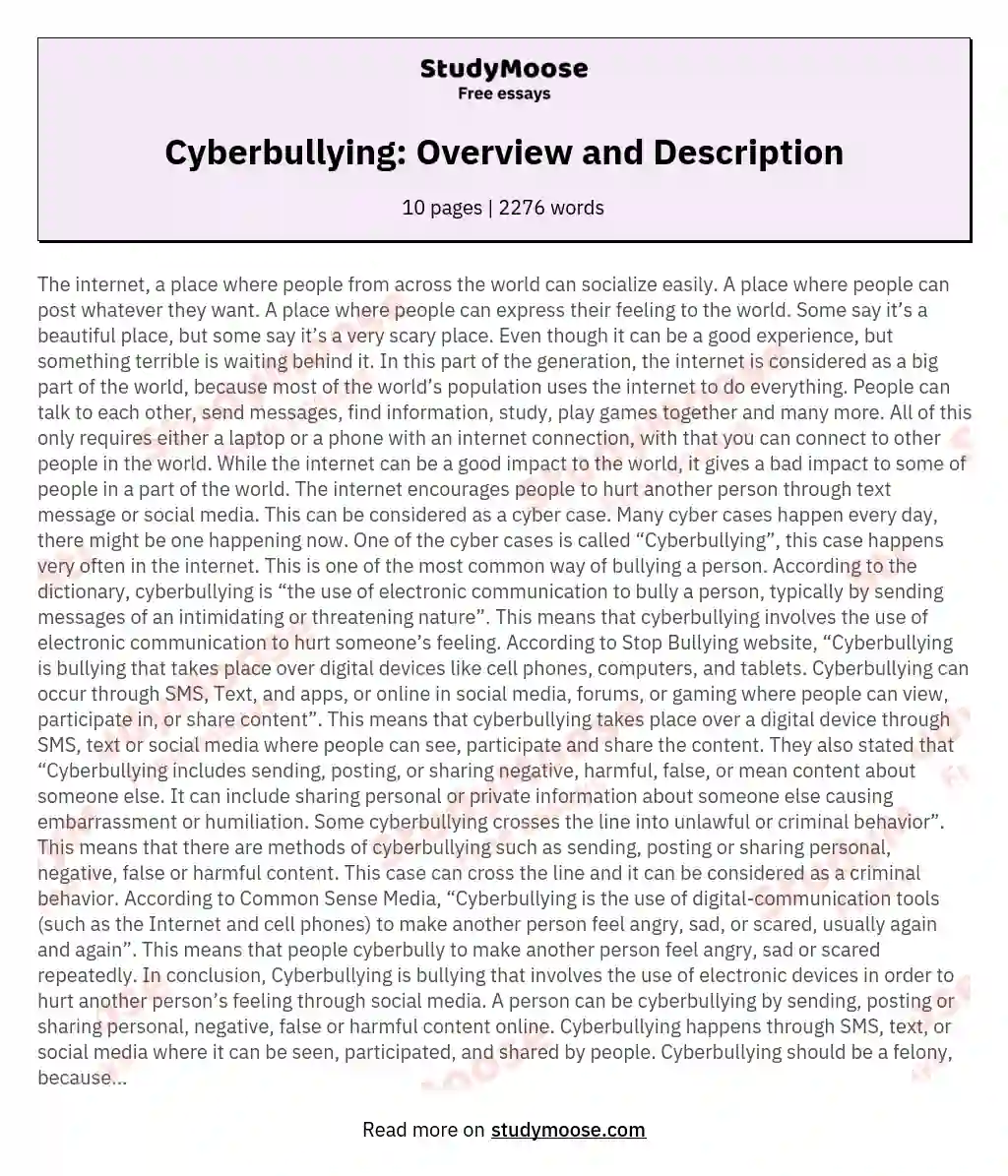 Cyberbullying: Overview and Description