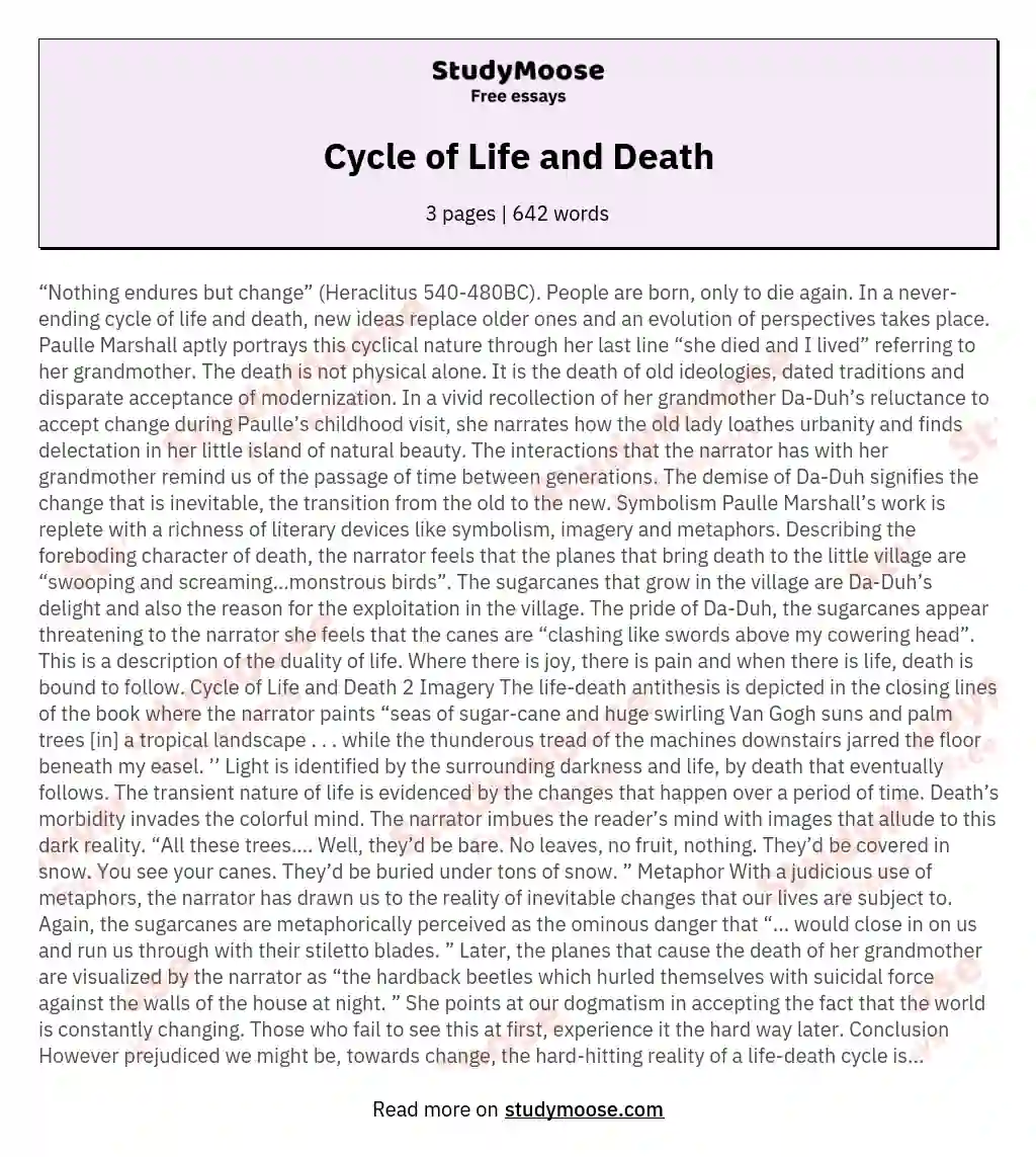 essay about death and life