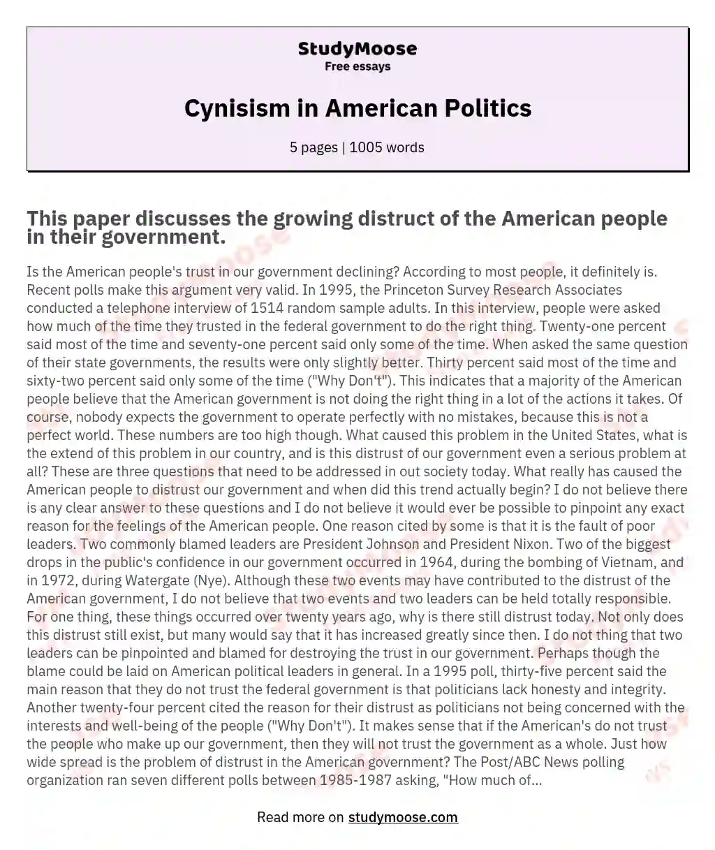 Cynisism in American Politics essay