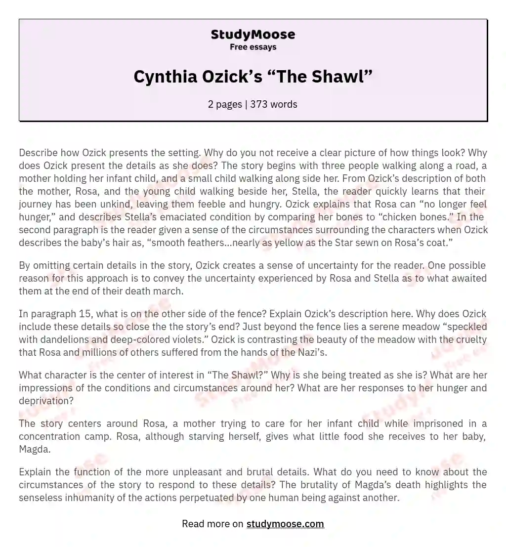 Cynthia Ozick’s “The Shawl” essay
