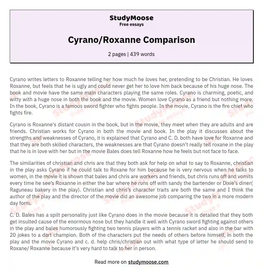 Cyrano/Roxanne Comparison essay