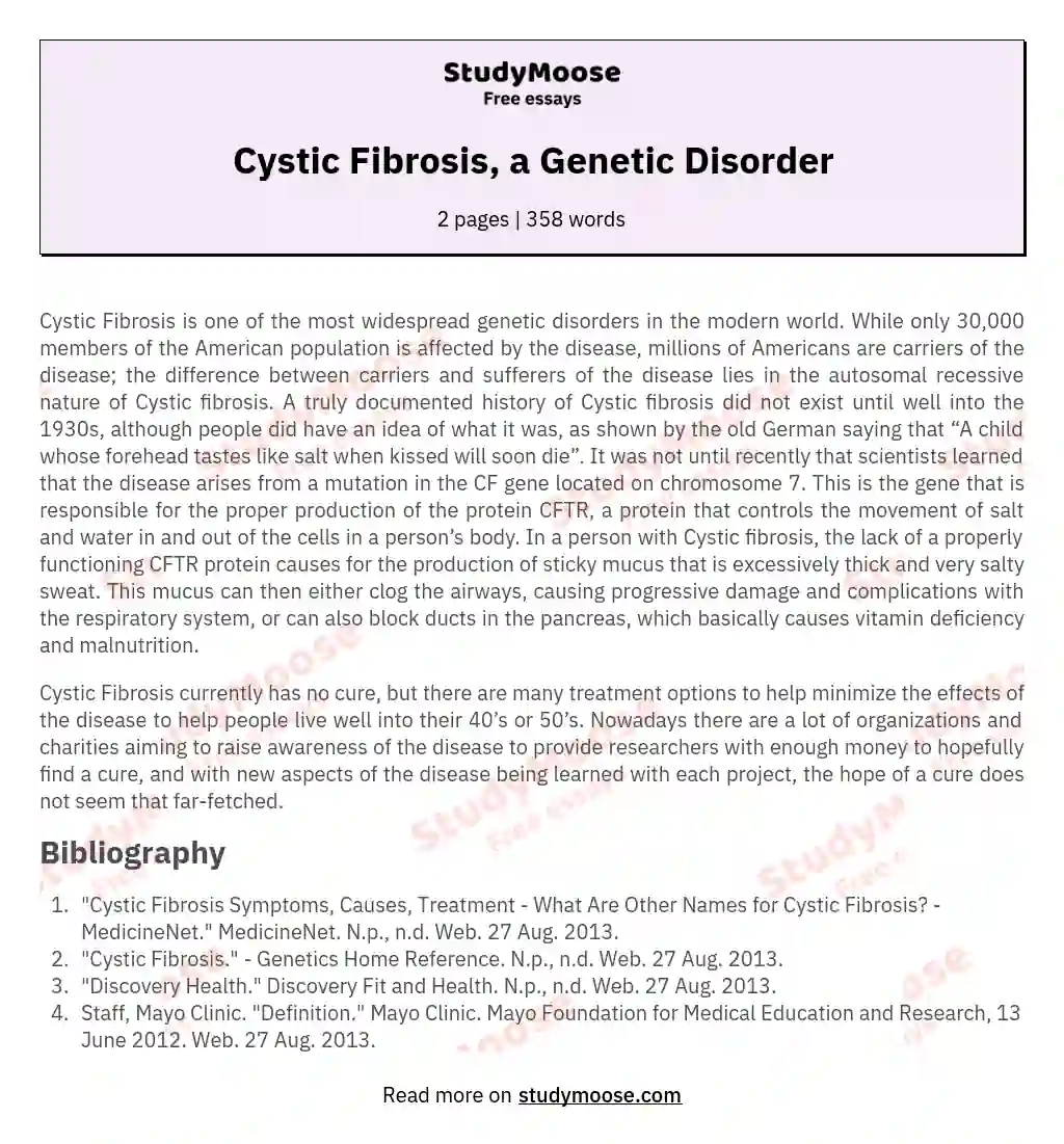 Cystic Fibrosis, a Genetic Disorder essay