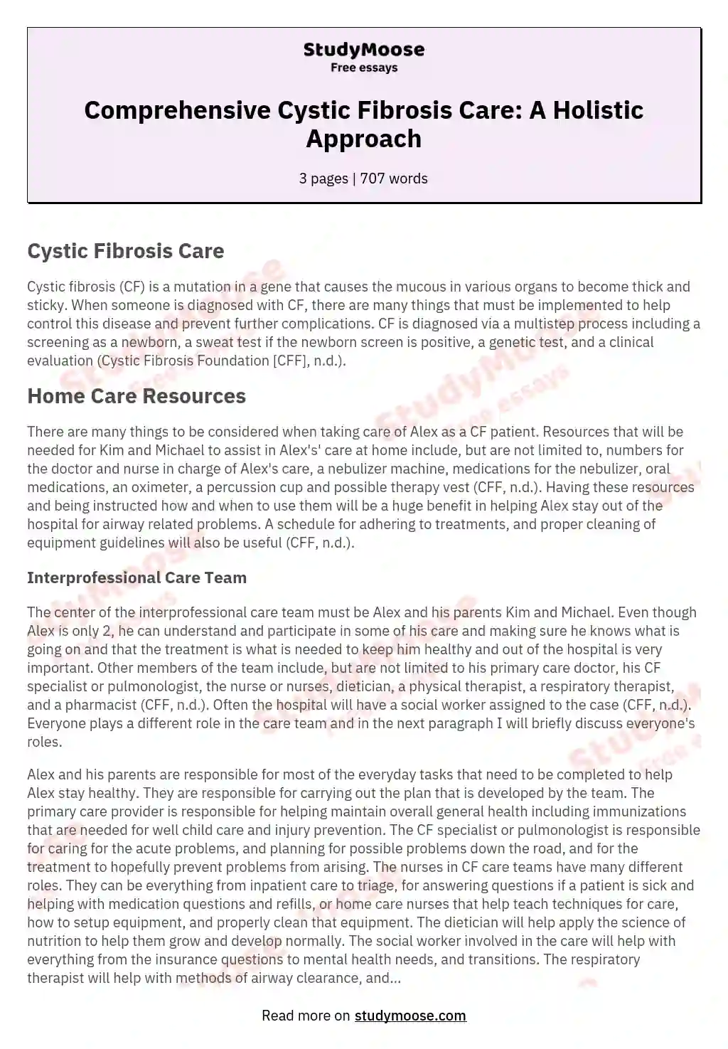 Comprehensive Cystic Fibrosis Care: A Holistic Approach essay
