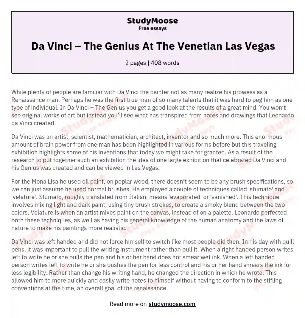 Da Vinci – The Genius At The Venetian Las Vegas