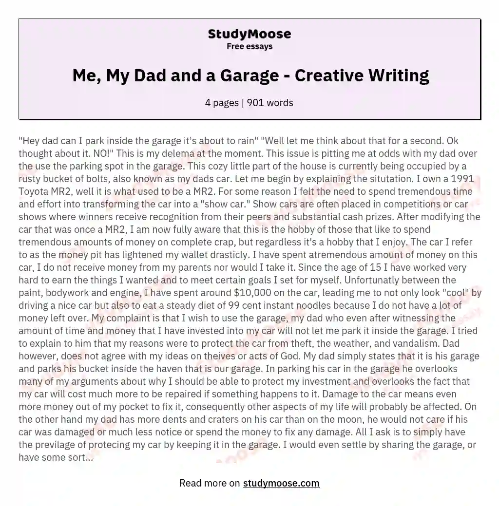 Me, My Dad and a Garage - Creative Writing essay