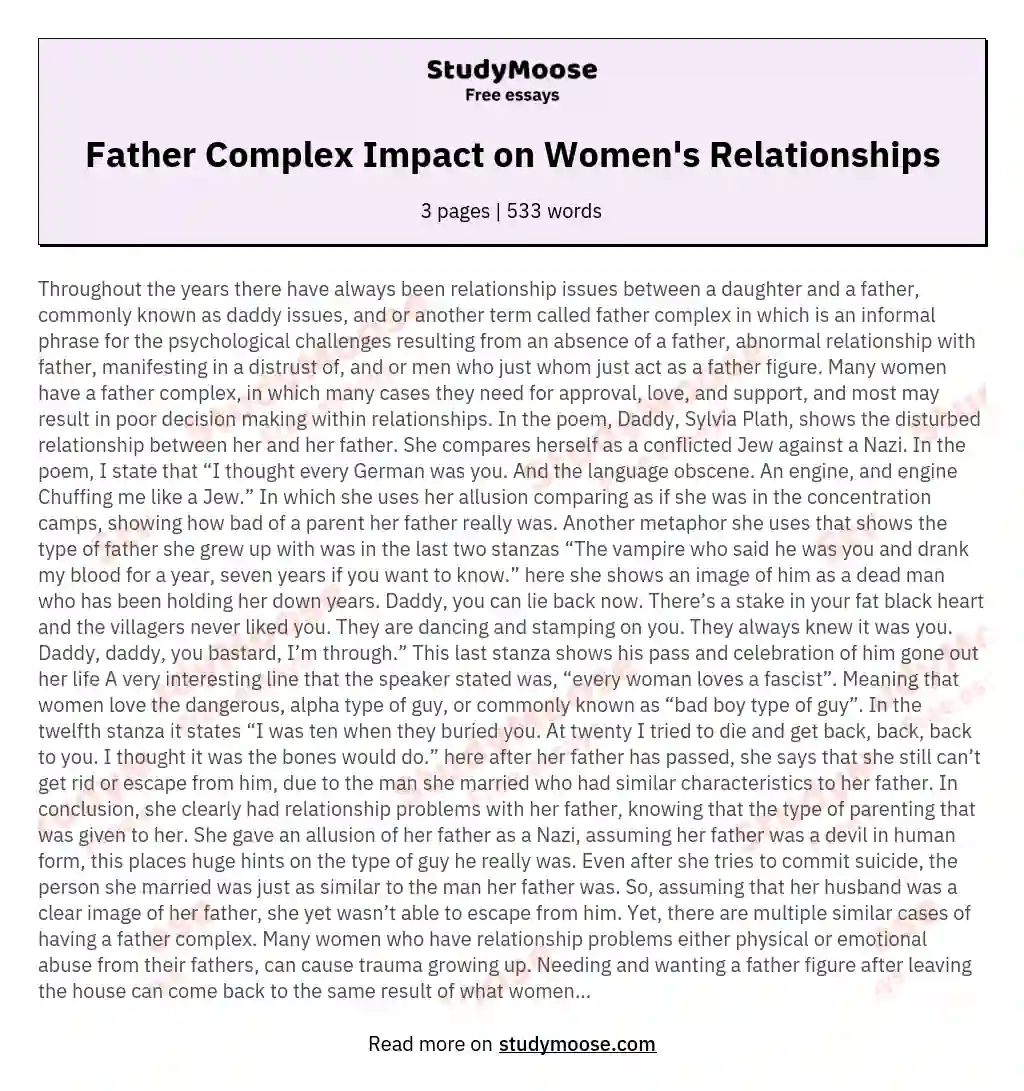 Father Complex Impact on Women's Relationships essay