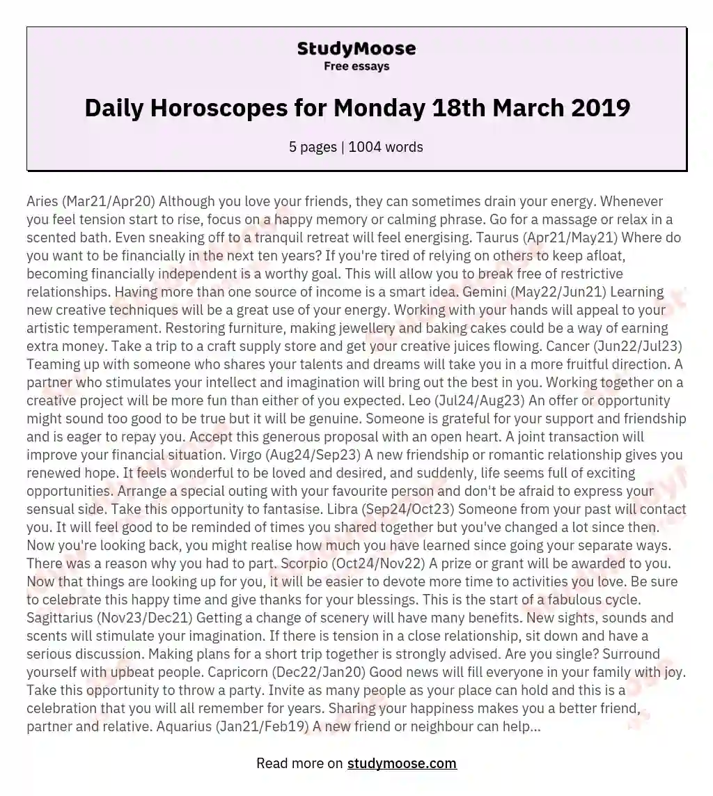 Daily Horoscopes for Monday 18th March 2019
