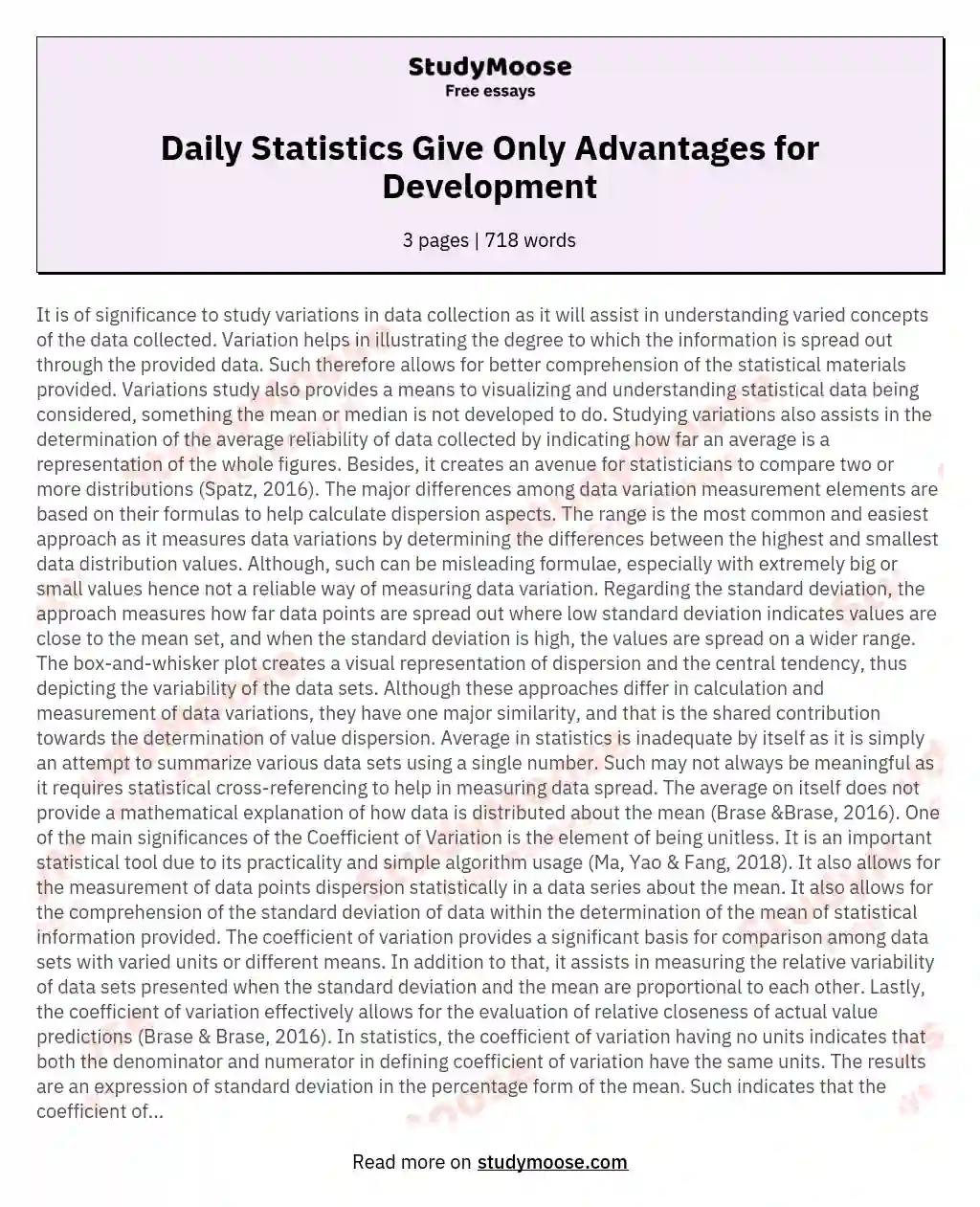 Daily Statistics Give Only Advantages for Development essay